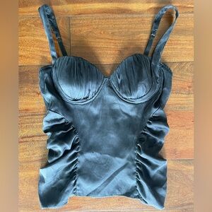 MARCIANO Black Silk Ruched Bustier Top
